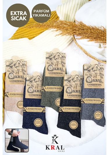 Kışlık Lambswool Erkek Çorap 5 Renkli Set Çok Renkli