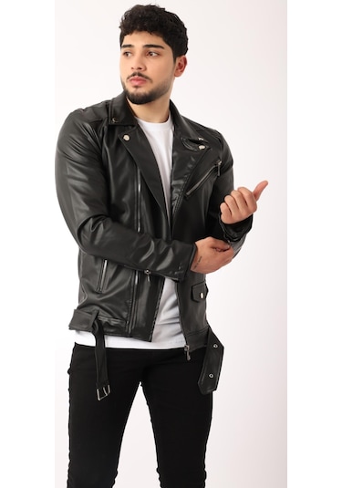 Stil Kombin Kuzey Beli Kemerli Suni Deri Ceket Bl 1261(553208203)