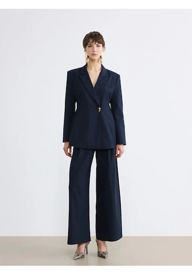 Lc Waikiki Lacivert Kruvaze Yaka Kadın Blazer Ceket
