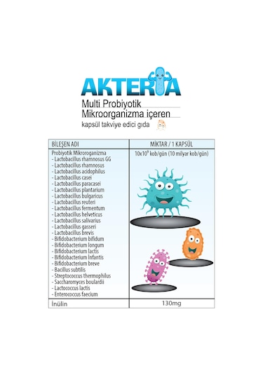 Akteria 23 Farklı Probiyotik Mikroorganizma İçeren Takviye Edici Gıda 30 Enterik Kapsül