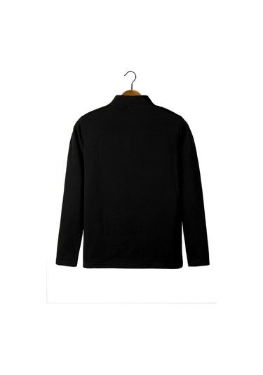 Erkek Siyah Yarım Fermuarlı Basic Düz Sweatshirt Koyu Siyah