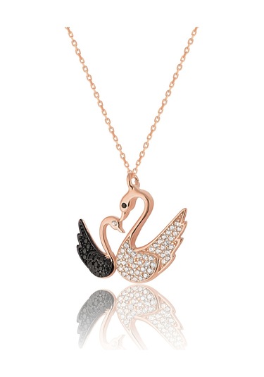 Zanaatsilver 925 ayar Gümüş Rose kaplama Yavrulu Kuğu modeli kolye