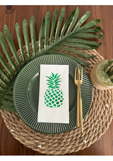 Gold Yaldızlı Beyaz Ananas Garson Peçete 16 Lı