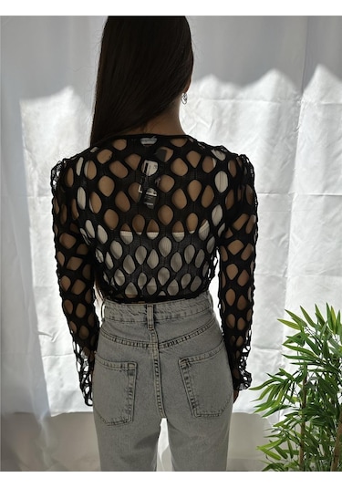 Boutiquen Siyah Örgü Crop Siyah