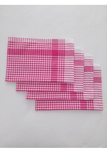 Pamuklu Fuşya Renkli Pöti Kareli 4'lü Kurulama Bezi,peçete
