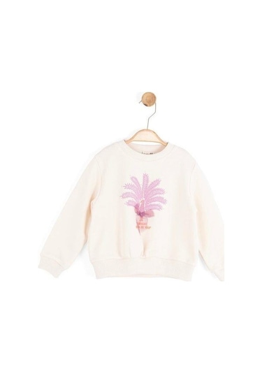 Zekids Kız Bebek Tavus Kuşu Desenli Sweatshirt-16139 Krem
