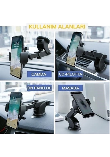 Buffer 360 Derece Dönen Torpido Üstü Uzunluk Ayarlamalı Vantuzlu Teleskopik Araç Telefon Tutucu -m11