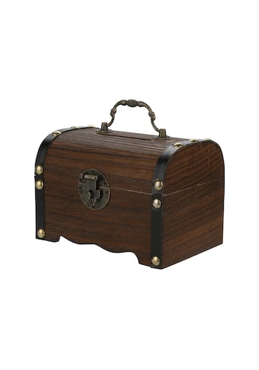 Fosenze Eski Stile Sahip El Yapımı Ahşap Kumbara, Kilitli Para Kazanma Kutusu, 15x10x10cm, Kahverengi Renk, Dini Bayramlar Ve Hediyeler İçin Uygun Haki