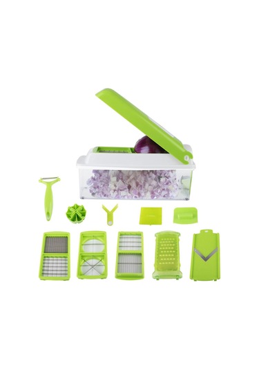 Neevoyu Sebze Meyve Dilimleyici Seti 12 Parça: İnce Dilim, Işıklı, Soyucu Ve Toplayıcı - Yeşil Mutfak Aleti Yeşil