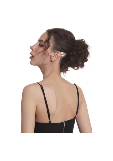 Kadın Gümüş Renk Lak Kaplama Taşlı Dokulu Yaprak Stilizesi Sol Kulak Earcuff & Kıkırdak Küpe Çok Renkli
