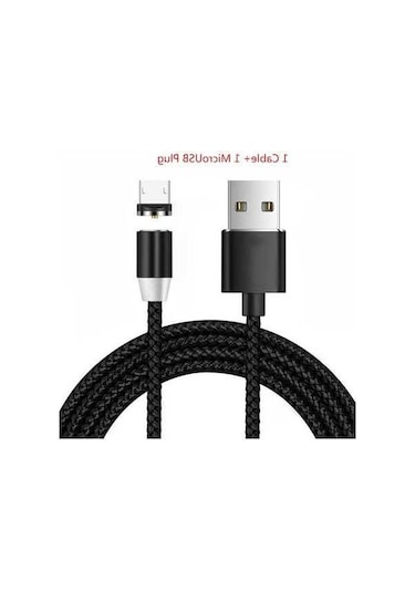 Willowhaven 3-in-1 Manyetik Şarj Kablosu - 360 Kör Bağlanma Led Işıklı 2.1a Hızlı Şarj - Android/ios/type-c Uyumlu 2m Ağ Desenli Siyah