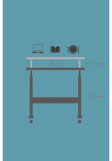 Laptop Sehpası Çalışma Masası Yükseklik Ayarlı Tekerlekli 60-40