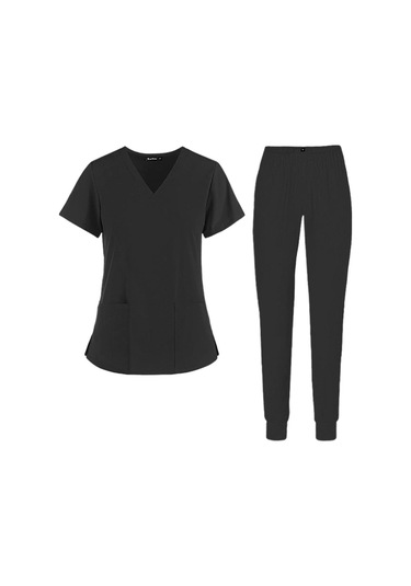 Homyl Rahat Hemşirelik Ovma Seti Spa Üniformaları Moda M-siyah