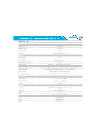 Tommatech Batarya Şarj Ünitesi Duvar Tipi 48v-100a