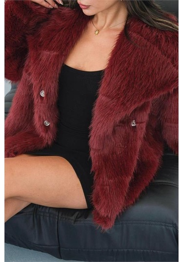 Neşeli Butik Kadın Bordo Astarlı Kürk Kaban Nbmylk32 Bordo