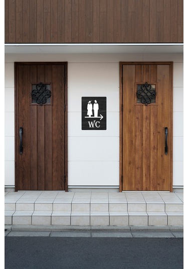 Ahşap Wc Tabela, Esprili Wc Yazısı Kapı Üzeri Tabela Sıkışmış Kadın Erkek Silüeti