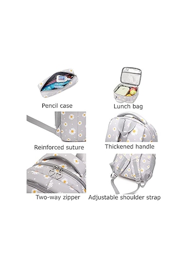 Ww Üç Parçalı Papatya Desenli Okul Çantası - Yeşil