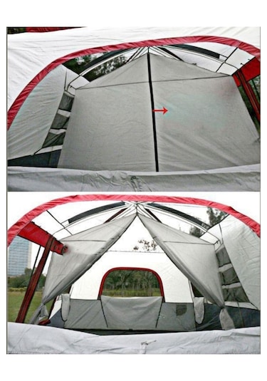 2 Odalı Aile Boyu Su Geçirmez Büyük Çift Katman Dayanıklı Kamp Beyaz - Kırmızı