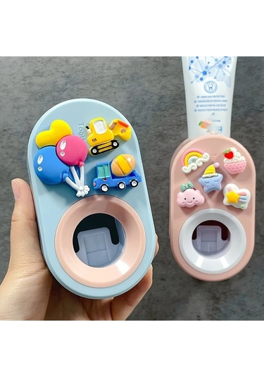 Elmpaly Kolay Kurulumlu 3d Araba Tasarımı Duvar Tipi Diş Macunu Sıkacağı - Delme Yok, Çıkarılabilir Ve Yıkanabilir, Yapışkanlı - Mavi Ve Pembe Seçenekleri 1