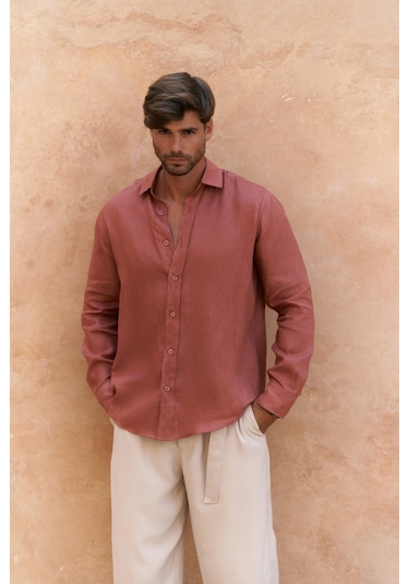 Mai Collection Mai Studios Co. Agnola Oversize Erkek Tarçın Keten Gömlek Tarçın