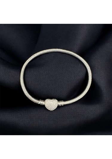 T-blk-27 Kalp Klipsli Bileklik Gümüş