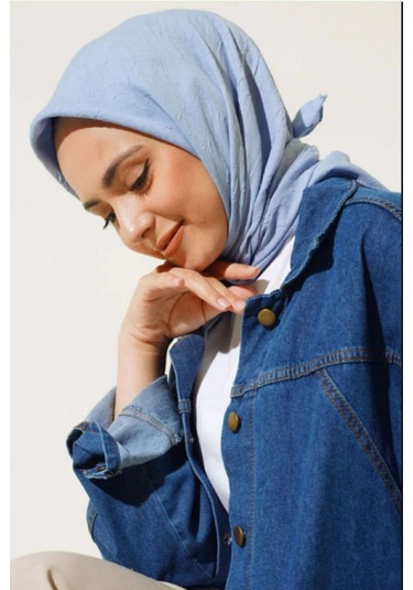 Melodi Scarf Kadın Tesettür Pratik Bambu Kraş Eşarp Mavi Mavi