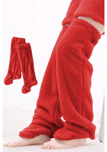 Mulberry Wellsoft Peluş Diz Üstü Ev Çorabı Uzun Çorap Kırmızı