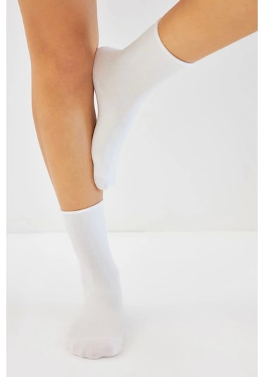 Bambu Kadın Lastiksiz Beyaz Soket Dikişsiz Premium Çorap 3'lü Pkt