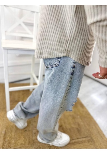 Uzun Kollu Tişört Fitilli Bisiklet Yaka Yumuşak Dokulu Tüylenmez Pamuklu Kazak Sweatshirt Krem