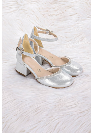 Kiko Kids 771 Taşlı Kız Çocuk 5 Cm Topuklu Sandalet Ayakkabı Gümüş 001