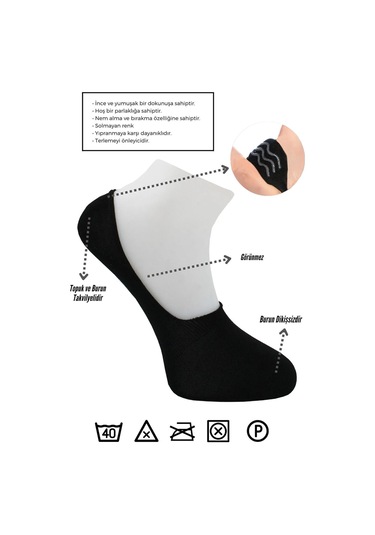 Bambu Erkek Babet Siyah Çorap Dikişsiz Görünmez Kaydırmaz Topuk Silikonlu 6'lı Paket Siyah