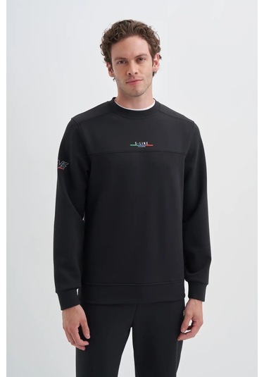 Cazador Regular Fit Scuba Kumaş Pamuk Karışımlı S-line Baskılı Sweatshirt-52380 Siyah