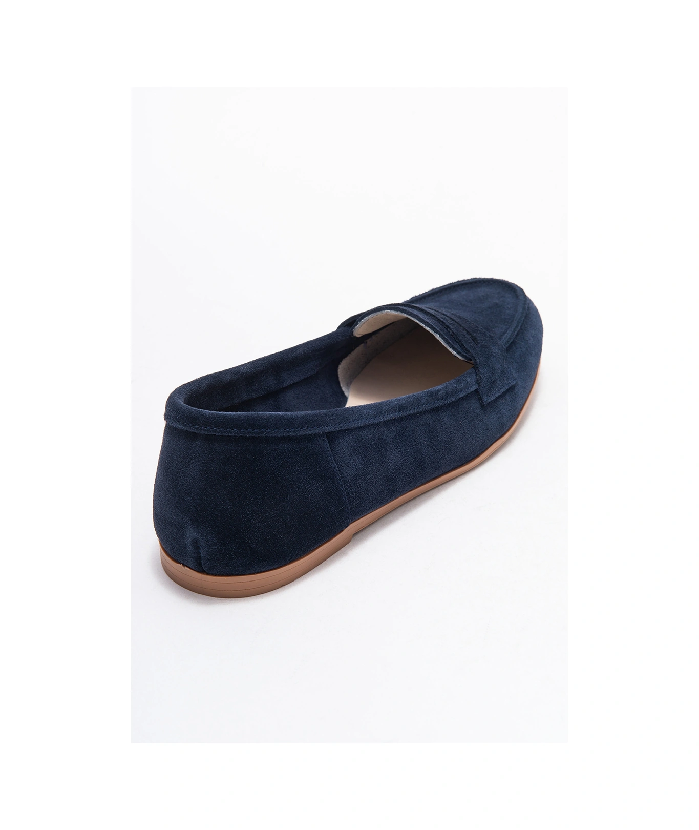 F02 Lacivert Süet Hakiki Deri Kadın Loafer Ayakkabı Lacivert