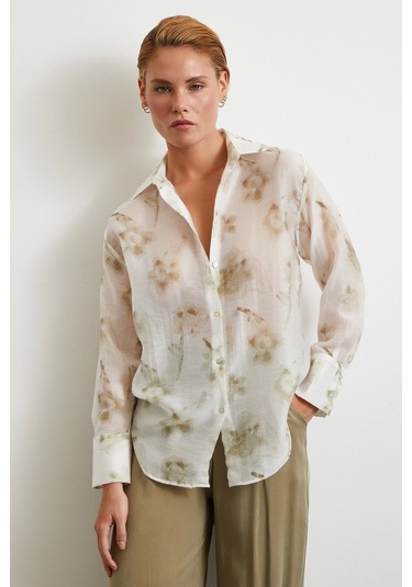 Organze Desenli Tül Gömlek Yeşil Yeşil