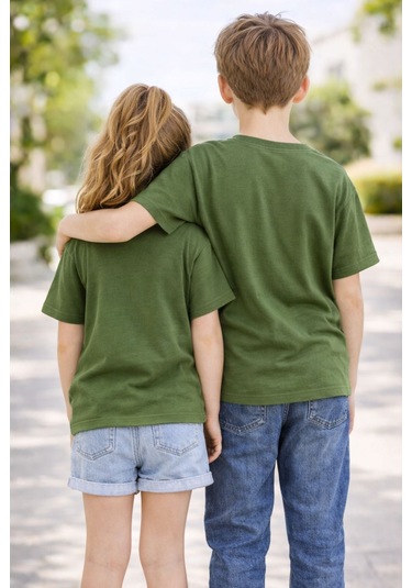 Zuzunga Unisex Basic Kısa Kollu Çocuk T-shirt Haki