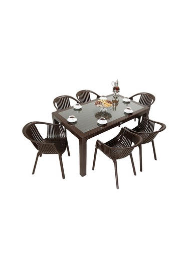 Luna Wood 90x150 Roma Koltuk Camlı Masa Takımı Kahverengi