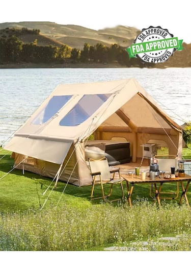 12 Kişilik Şişme Kamp Çadırı 4 Mevsim Deniz Çadır Oxford Kumaşlı Bej