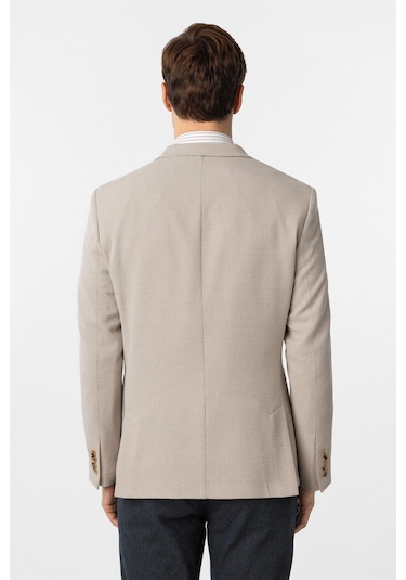 Süvari Bej Slim Fit Baskılı Kruvaze Yaka 6 Drop Ceket