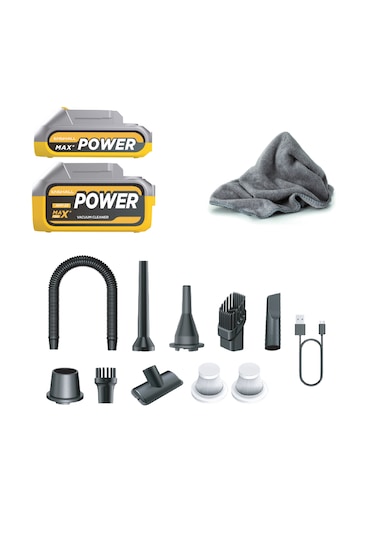 Enshall 20.000PA Çantalı Yedek Filtreli Çift Bataryalı 120 W Şarjlı Araç İçi Süpürge