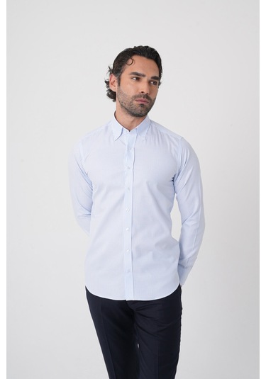Bisse Erkek Uzun Kollu Mavi Desenli Regular Fit Gömlek Gmczg252054 C35 Mavi