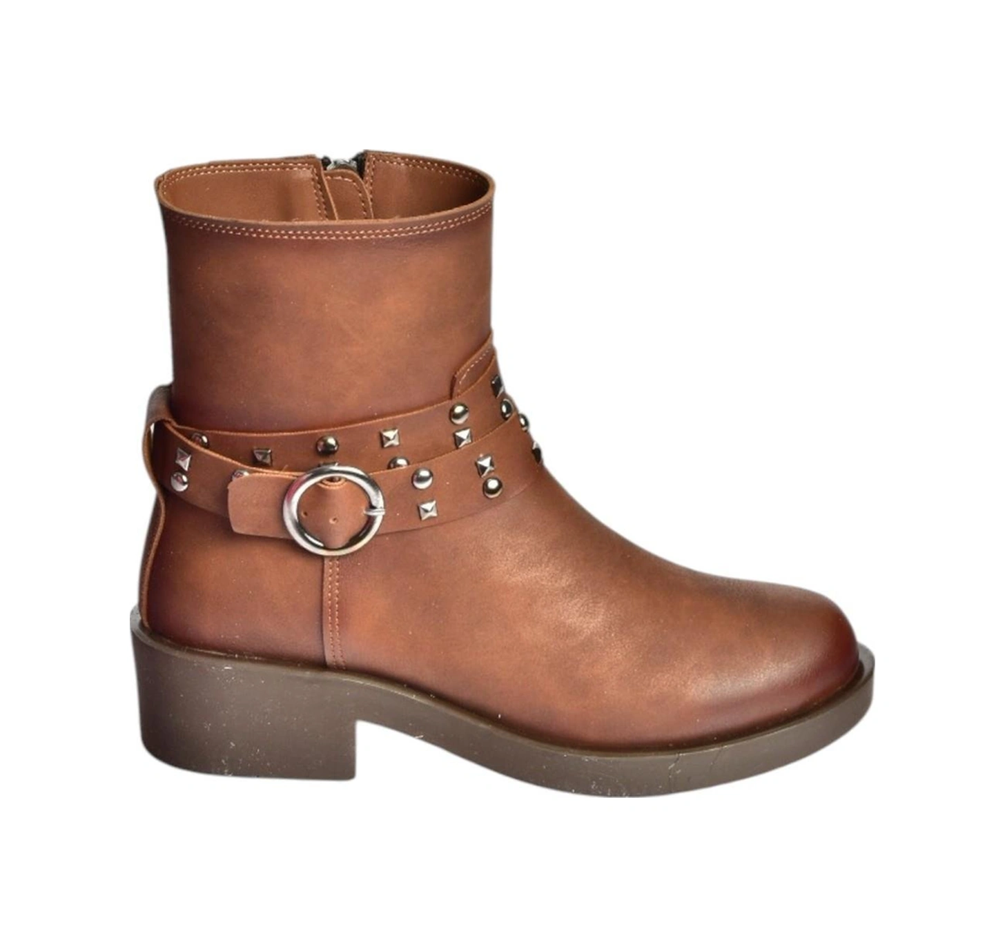 Fox Shoes V674121209 Taba Alçak Topuklu Fermuarlı Kadın Bot Taba-Suni Deri
