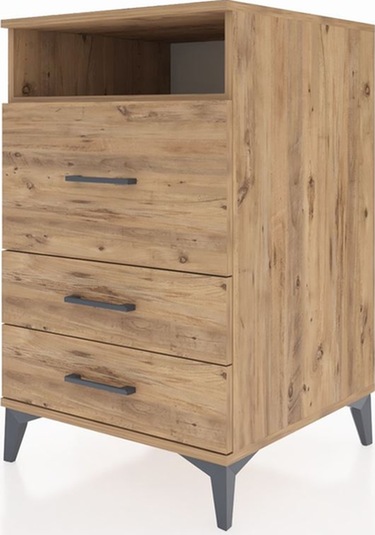 Kronos Komodin Tek Raflı 3 Çekmeceli 60x59x96 Çam-çam Çam