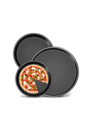 Kapris 3 Lü Emaye Pizza Fırın Tepsi Seti 26-29-32 Cm Kap-536 Siyah