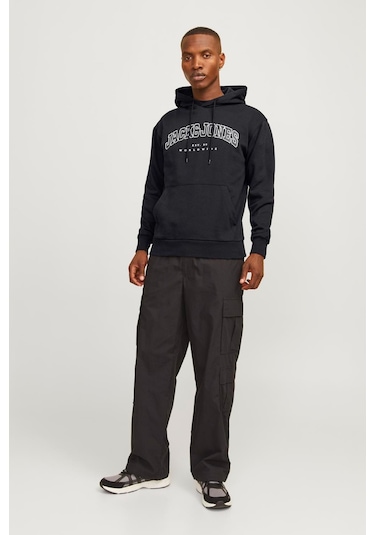 Jack & Jones Jjecaleb Varsıty Sweat Ho Siyah Erkek Sweatshirt 000000000101992600 Siyah