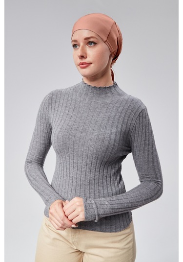 Kadın Tesettür Likralı Penye Dikişsiz Kaymaz Düz Bağlamalı Bone Gül Kurusu