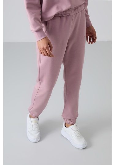 Tommy Life Gül Kurusu Basic Pamuklu O Yaka Oversize Lastik Paça Kadın Eşofman Takım - 95287 Gül Kurusu