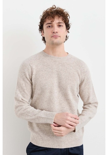 Desen Triko Erkek Sıfır Yaka Basic Yün Kazak 23525 V.bej Bej