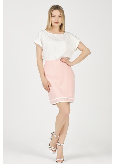Shahiqa Kadın Kontrast Renk Detaylı Şık Etek Pudra