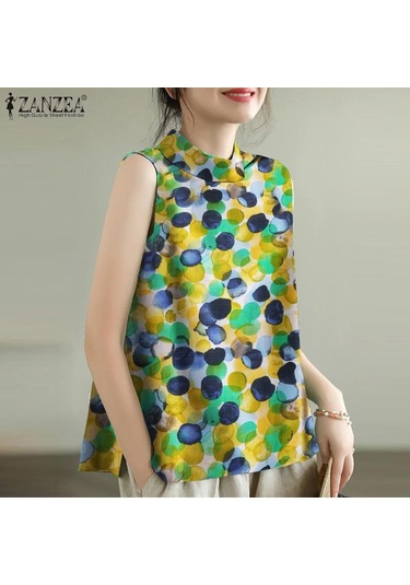 Zanzea Kadın Günlük O-boyun Baskılı Kolsuz Atlet Sarı