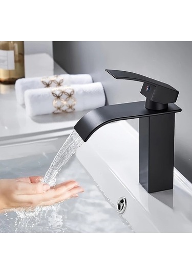 Fastbuy Dashanshop 1 Adet Fırçalanmış Siyah Şelale Bataryası, Sıcak Soğuk Su Rv Lavabo İçin, Siyah Siyah